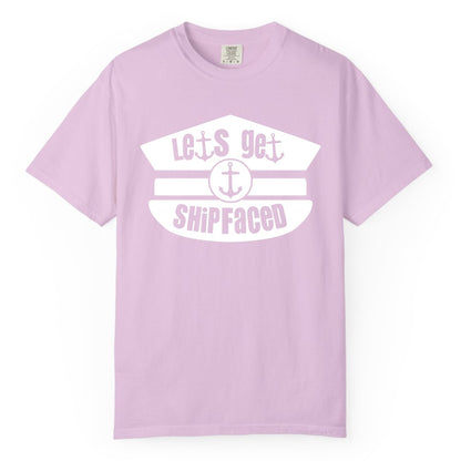 Let's Get Shipfaced Shirt - Funny Cruise Nautical Party Tee Adults (Comfort Color) in Orchid - Let’s Get Shipfaced Nautical Humor Shirt With Anchor Sailor Hat Design