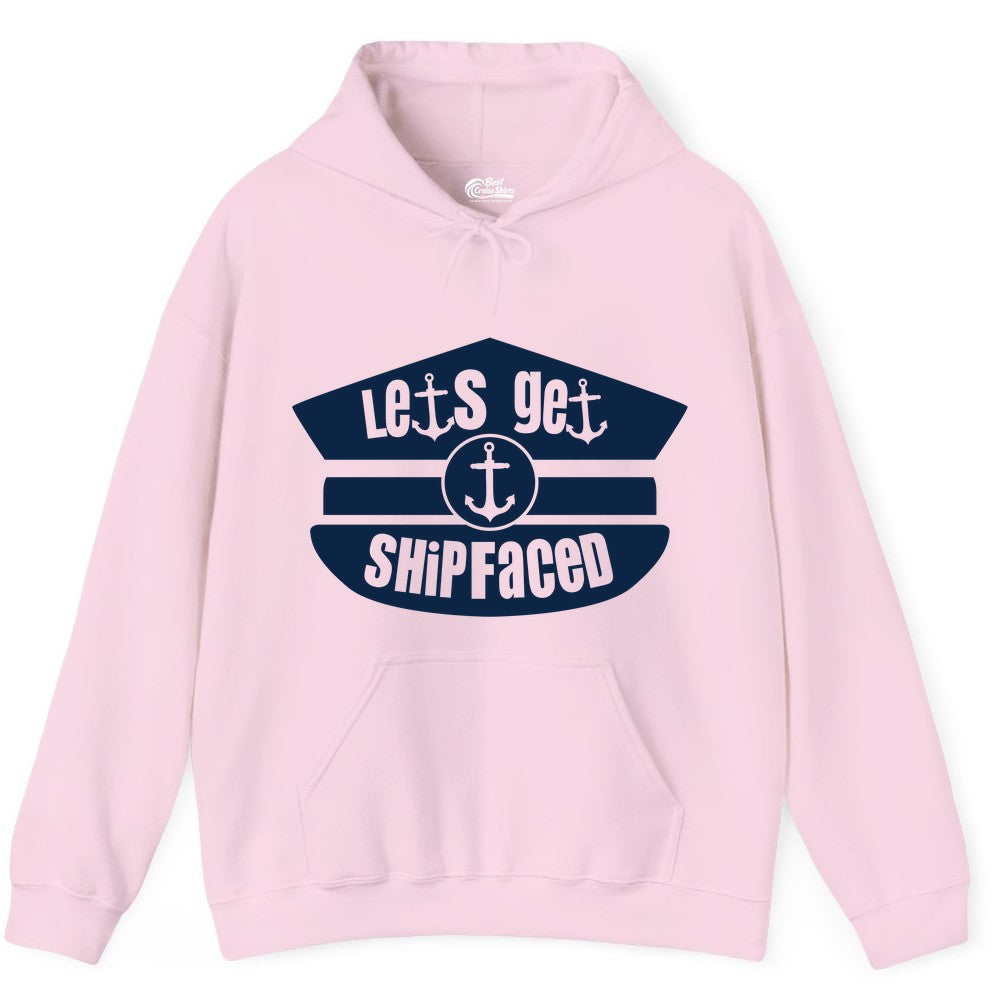 Let's Get Shipfaced Shirt - Funny Cruise Nautical Party Tee Adults (Hoodie) in Light Pink - Let’s Get Shipfaced Nautical Humor Shirt With Anchor Sailor Hat Design