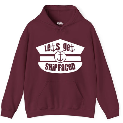 Let's Get Shipfaced Shirt - Funny Cruise Nautical Party Tee Adults (Hoodie) in Maroon - Let’s Get Shipfaced Nautical Humor Shirt With Anchor Sailor Hat Design