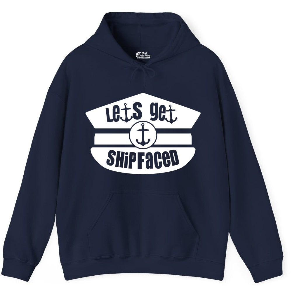 Let's Get Shipfaced Shirt - Funny Cruise Nautical Party Tee Adults (Hoodie) in Navy - Let’s Get Shipfaced Nautical Humor Shirt With Anchor Sailor Hat Design