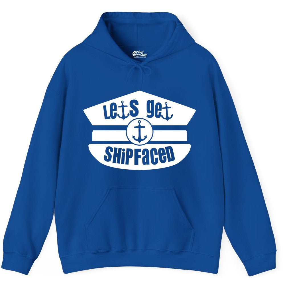 Let's Get Shipfaced Shirt - Funny Cruise Nautical Party Tee Adults (Hoodie) in Royal - Let’s Get Shipfaced Nautical Humor Shirt With Anchor Sailor Hat Design