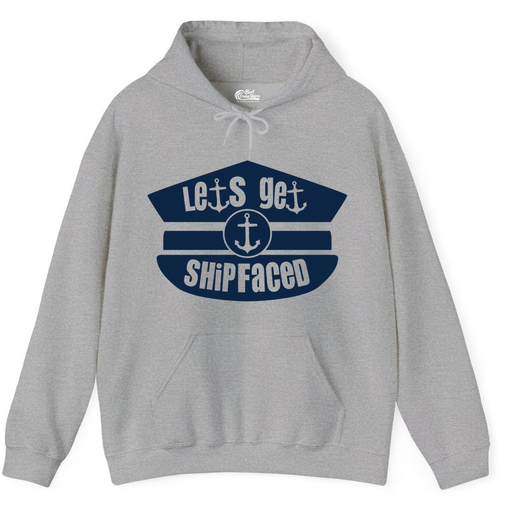 Let's Get Shipfaced Shirt - Funny Cruise Nautical Party Tee Adults (Hoodie) in Sport Grey - Let’s Get Shipfaced Nautical Humor Shirt With Anchor Sailor Hat Design