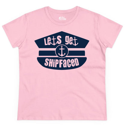 Let's Get Shipfaced Shirt - Funny Cruise Nautical Party Tee Adults (Ladies Tee) in Light Pink - Let’s Get Shipfaced Nautical Humor Shirt With Anchor Sailor Hat Design