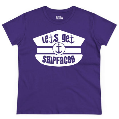 Let's Get Shipfaced Shirt - Funny Cruise Nautical Party Tee Adults (Ladies Tee) in Purple - Let’s Get Shipfaced Nautical Humor Shirt With Anchor Sailor Hat Design