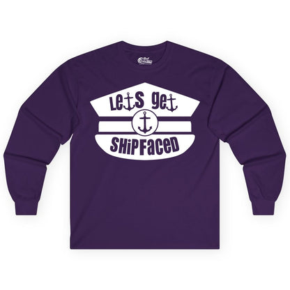 Let's Get Shipfaced Shirt - Funny Cruise Nautical Party Tee Adults (Long Sleeve) in Purple - Let’s Get Shipfaced Nautical Humor Shirt With Anchor Sailor Hat Design