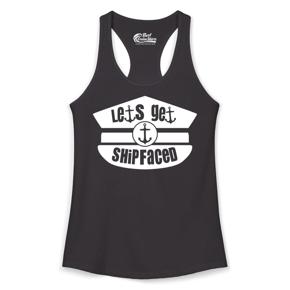 Let's Get Shipfaced Shirt - Funny Cruise Nautical Party Tee Adults (Ladies Tank) in Black - Let’s Get Shipfaced Nautical Humor Shirt With Anchor Sailor Hat Design