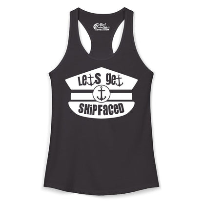 Let's Get Shipfaced Shirt - Funny Cruise Nautical Party Tee Adults (Ladies Tank) in Black - Let’s Get Shipfaced Nautical Humor Shirt With Anchor Sailor Hat Design