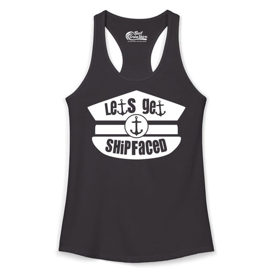 Let's Get Shipfaced Shirt - Funny Cruise Nautical Party Tee Adults (Ladies Tank) in Black - Let’s Get Shipfaced Nautical Humor Shirt With Anchor Sailor Hat Design