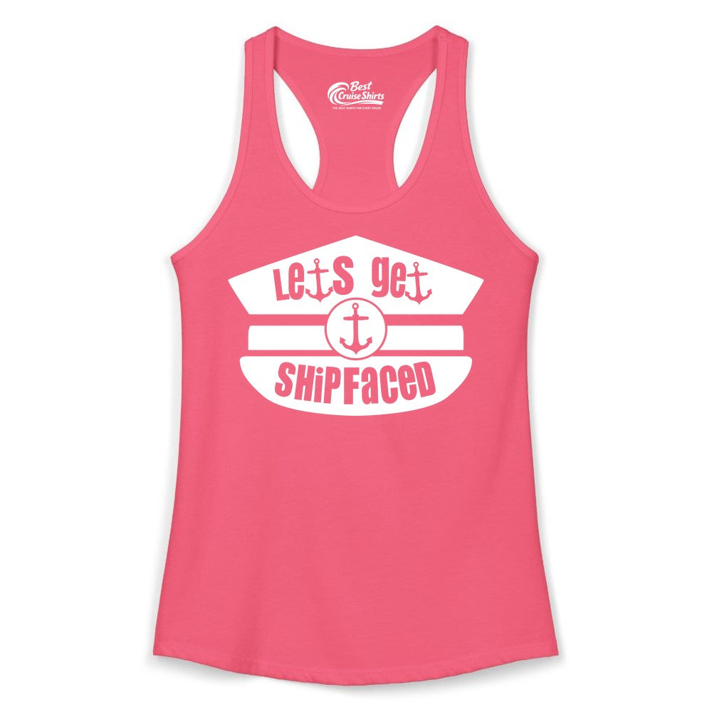 Let's Get Shipfaced Shirt - Funny Cruise Nautical Party Tee Adults (Ladies Tank) in Hot Pink - Let’s Get Shipfaced Nautical Humor Shirt With Anchor Sailor Hat Design