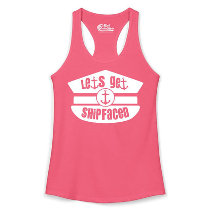 Let's Get Shipfaced Shirt - Funny Cruise Nautical Party Tee Adults (Ladies Tank) in Hot Pink - Let’s Get Shipfaced Nautical Humor Shirt With Anchor Sailor Hat Design