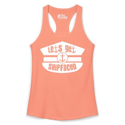 Let's Get Shipfaced Shirt - Funny Cruise Nautical Party Tee Adults (Ladies Tank) in Solid Light Orange - Let’s Get Shipfaced Nautical Humor Shirt With Anchor Sailor Hat Design