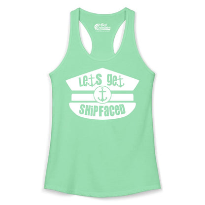 Let's Get Shipfaced Shirt - Funny Cruise Nautical Party Tee Adults (Ladies Tank) in Solid Mint - Let’s Get Shipfaced Nautical Humor Shirt With Anchor Sailor Hat Design