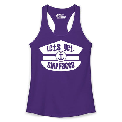 Let's Get Shipfaced Shirt - Funny Cruise Nautical Party Tee Adults (Ladies Tank) in Solid Purple Rush - Let’s Get Shipfaced Nautical Humor Shirt With Anchor Sailor Hat Design