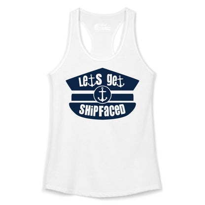 Let's Get Shipfaced Shirt - Funny Cruise Nautical Party Tee Adults (Ladies Tank) in White - Let’s Get Shipfaced Nautical Humor Shirt With Anchor Sailor Hat Design