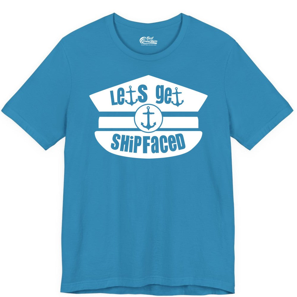 Let's Get Shipfaced Shirt - Funny Cruise Nautical Party Tee Adults (Premium Tee) in Aqua - Let’s Get Shipfaced Nautical Humor Shirt With Anchor Sailor Hat Design