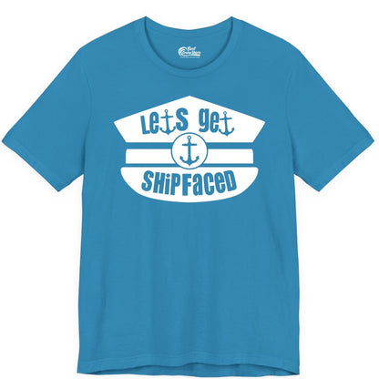 Let's Get Shipfaced Shirt - Funny Cruise Nautical Party Tee Adults (Premium Tee) in Aqua - Let’s Get Shipfaced Nautical Humor Shirt With Anchor Sailor Hat Design