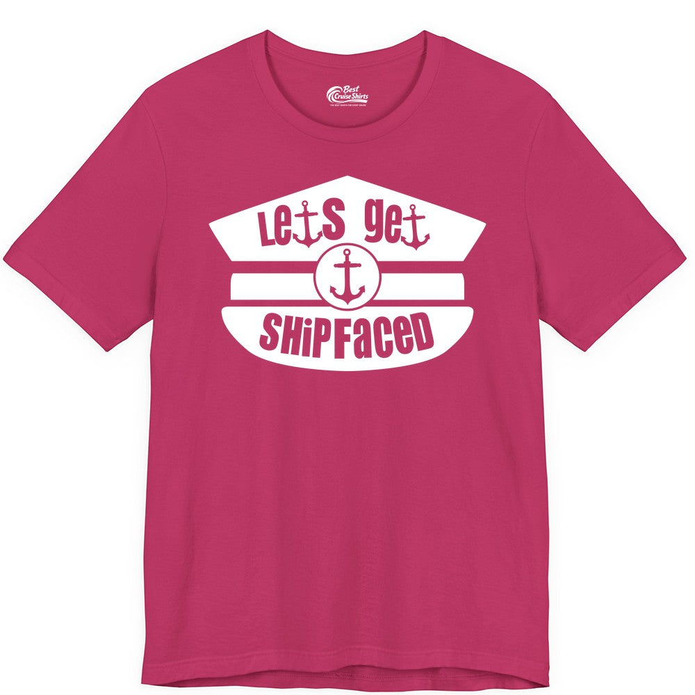 Let's Get Shipfaced Shirt - Funny Cruise Nautical Party Tee Adults (Premium Tee) in Berry - Let’s Get Shipfaced Nautical Humor Shirt With Anchor Sailor Hat Design