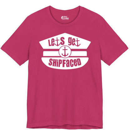 Let's Get Shipfaced Shirt - Funny Cruise Nautical Party Tee Adults (Premium Tee) in Berry - Let’s Get Shipfaced Nautical Humor Shirt With Anchor Sailor Hat Design