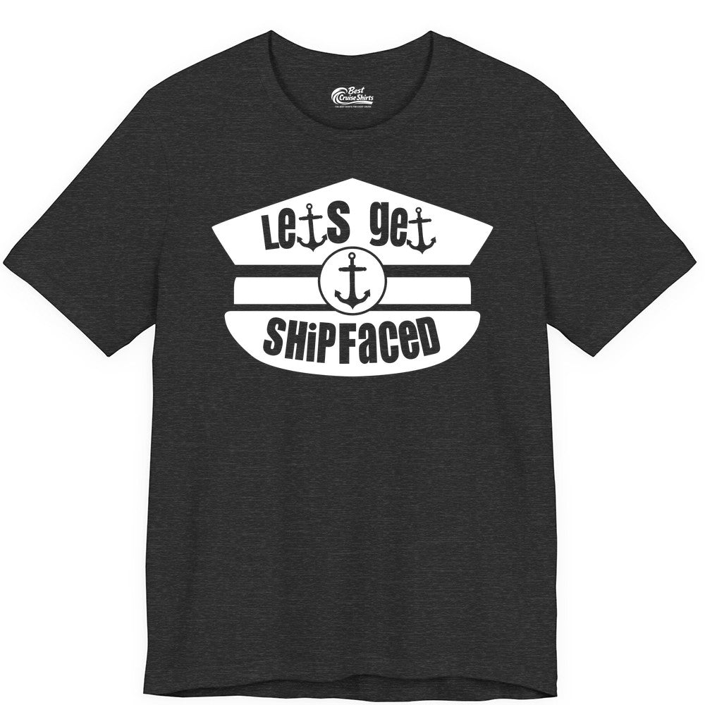 Let's Get Shipfaced Shirt - Funny Cruise Nautical Party Tee Adults (Premium Tee) in Dark Grey Heather - Let’s Get Shipfaced Nautical Humor Shirt With Anchor Sailor Hat Design