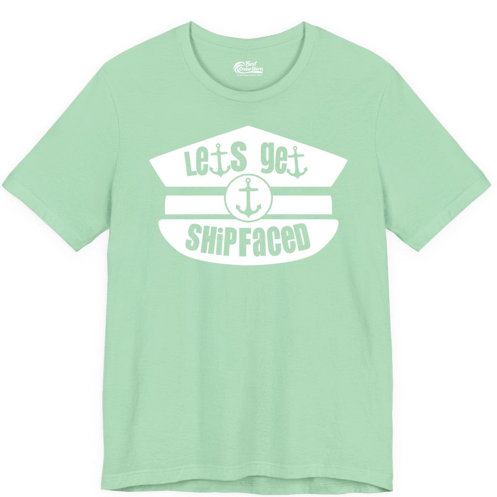 Let's Get Shipfaced Shirt - Funny Cruise Nautical Party Tee Adults (Premium Tee) in Mint - Let’s Get Shipfaced Nautical Humor Shirt With Anchor Sailor Hat Design