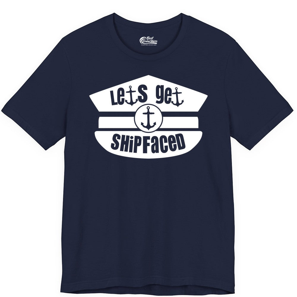 Let's Get Shipfaced Shirt - Funny Cruise Nautical Party Tee Adults (Premium Tee) in Navy - Let’s Get Shipfaced Nautical Humor Shirt With Anchor Sailor Hat Design
