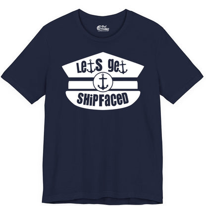 Let's Get Shipfaced Shirt - Funny Cruise Nautical Party Tee Adults (Premium Tee) in Navy - Let’s Get Shipfaced Nautical Humor Shirt With Anchor Sailor Hat Design