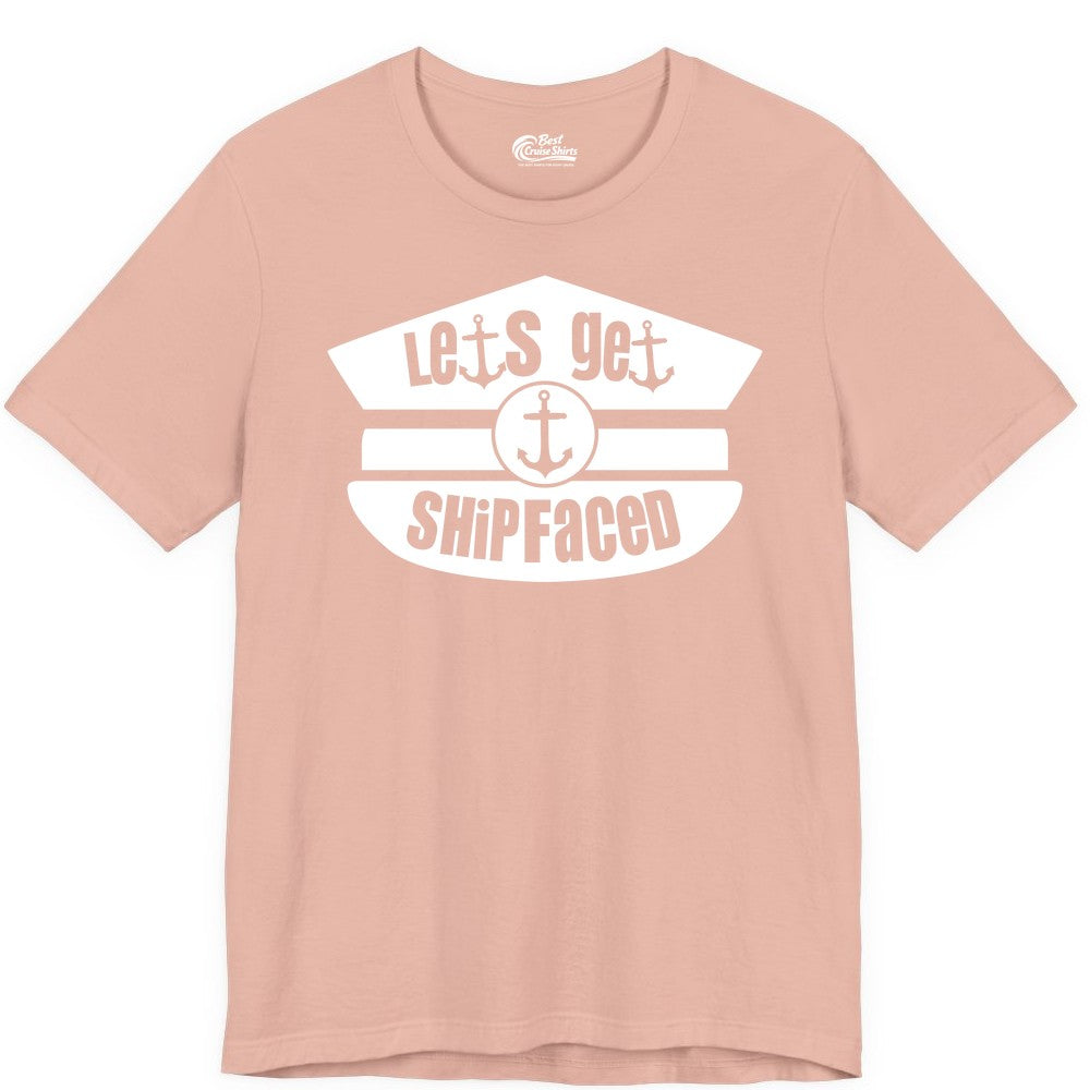 Let's Get Shipfaced Shirt - Funny Cruise Nautical Party Tee Adults (Premium Tee) in Peach - Let’s Get Shipfaced Nautical Humor Shirt With Anchor Sailor Hat Design