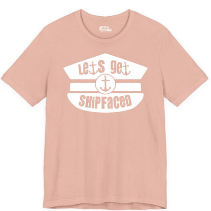 Let's Get Shipfaced Shirt - Funny Cruise Nautical Party Tee Adults (Premium Tee) in Peach - Let’s Get Shipfaced Nautical Humor Shirt With Anchor Sailor Hat Design
