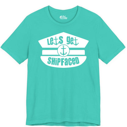 Let's Get Shipfaced Shirt - Funny Cruise Nautical Party Tee Adults (Premium Tee) in Teal - Let’s Get Shipfaced Nautical Humor Shirt With Anchor Sailor Hat Design
