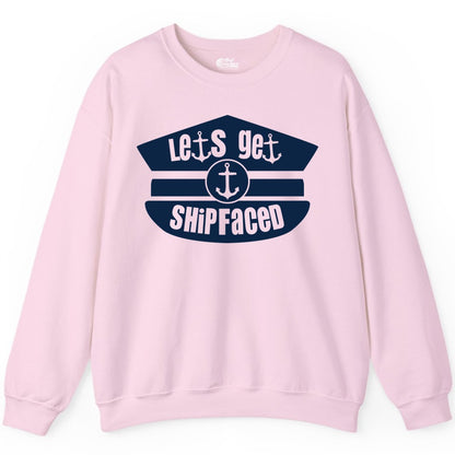 Let's Get Shipfaced Shirt - Funny Cruise Nautical Party Tee Adults (Sweatshirt) in Light Pink - Let’s Get Shipfaced Nautical Humor Shirt With Anchor Sailor Hat Design