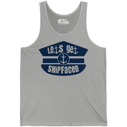 Let's Get Shipfaced Shirt - Funny Cruise Nautical Party Tee Adults (Tank Top) in Athletic Heather - Let’s Get Shipfaced Nautical Humor Shirt With Anchor Sailor Hat Design