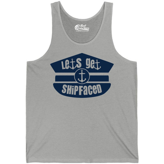 Let's Get Shipfaced Shirt - Funny Cruise Nautical Party Tee Adults (Tank Top) in Athletic Heather - Let’s Get Shipfaced Nautical Humor Shirt With Anchor Sailor Hat Design