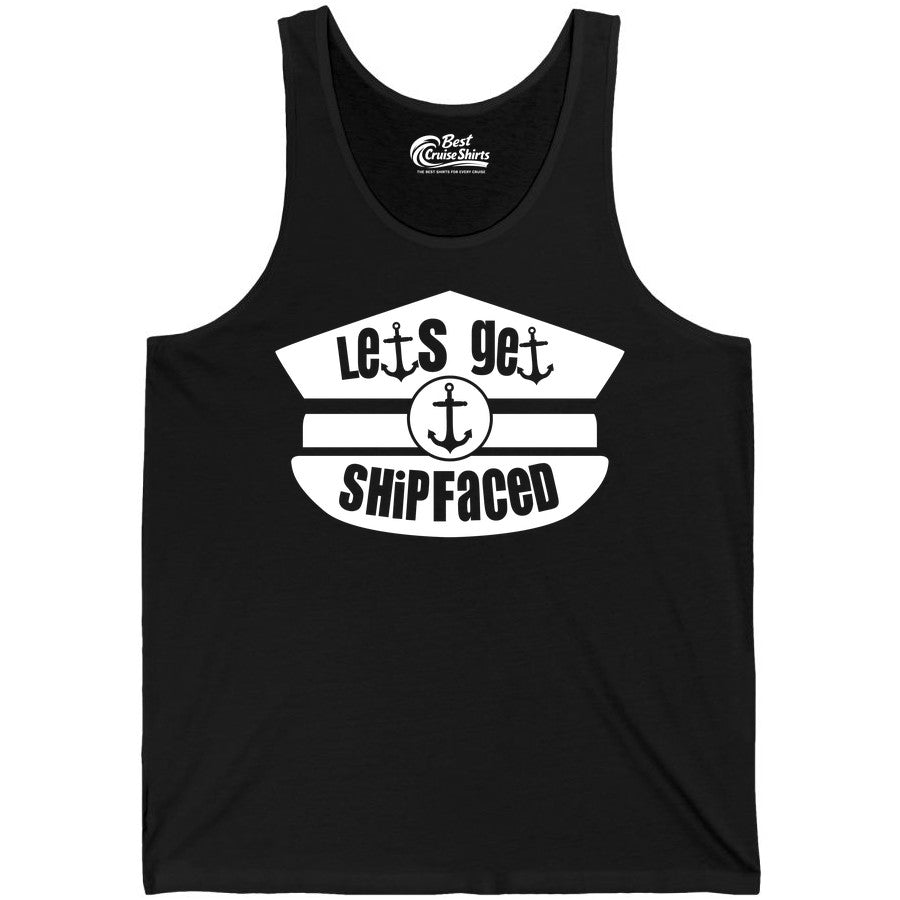 Let's Get Shipfaced Shirt - Funny Cruise Nautical Party Tee Adults (Tank Top) in Black - Let’s Get Shipfaced Nautical Humor Shirt With Anchor Sailor Hat Design
