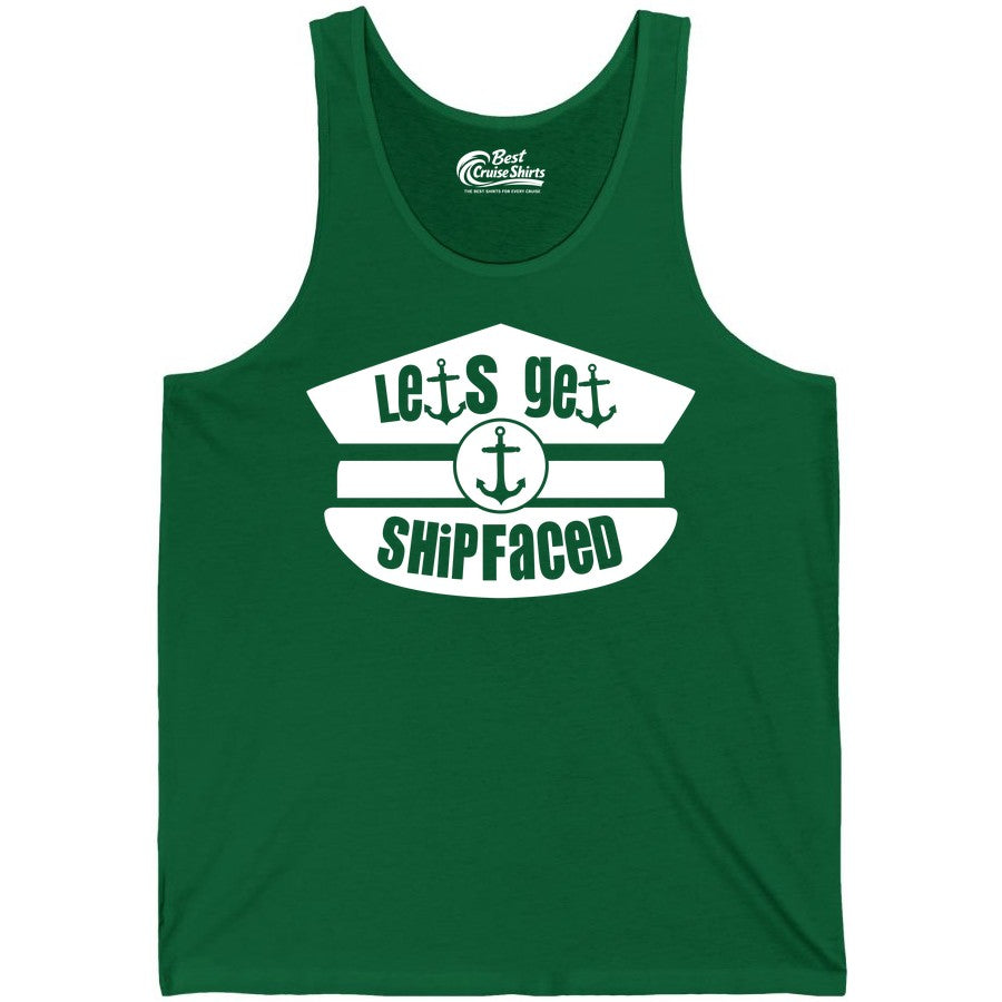 Let's Get Shipfaced Shirt - Funny Cruise Nautical Party Tee Adults (Tank Top) in Kelly - Let’s Get Shipfaced Nautical Humor Shirt With Anchor Sailor Hat Design