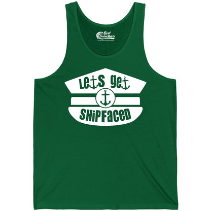 Let's Get Shipfaced Shirt - Funny Cruise Nautical Party Tee Adults (Tank Top) in Kelly - Let’s Get Shipfaced Nautical Humor Shirt With Anchor Sailor Hat Design