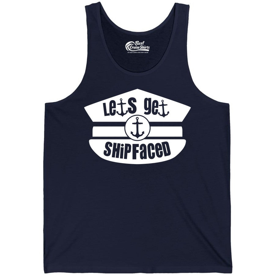 Let's Get Shipfaced Shirt - Funny Cruise Nautical Party Tee Adults (Tank Top) in Navy - Let’s Get Shipfaced Nautical Humor Shirt With Anchor Sailor Hat Design