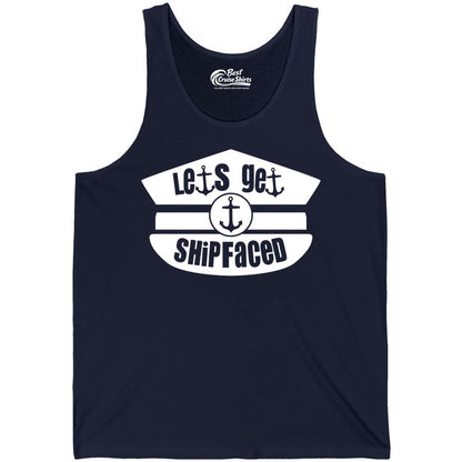 Let's Get Shipfaced Shirt - Funny Cruise Nautical Party Tee Adults (Tank Top) in Navy - Let’s Get Shipfaced Nautical Humor Shirt With Anchor Sailor Hat Design