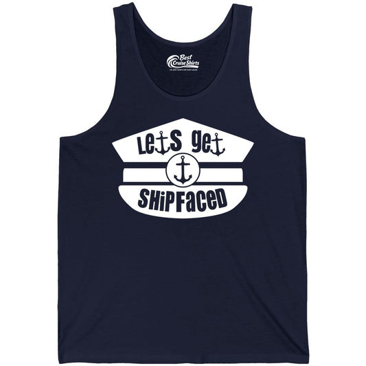 Let's Get Shipfaced Shirt - Funny Cruise Nautical Party Tee Adults (Tank Top) in Navy - Let’s Get Shipfaced Nautical Humor Shirt With Anchor Sailor Hat Design