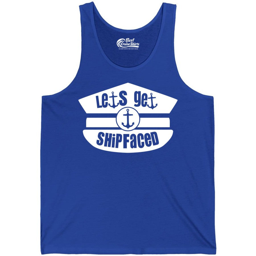 Let's Get Shipfaced Shirt - Funny Cruise Nautical Party Tee Adults (Tank Top) in True Royal - Let’s Get Shipfaced Nautical Humor Shirt With Anchor Sailor Hat Design