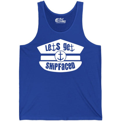 Let's Get Shipfaced Shirt - Funny Cruise Nautical Party Tee Adults (Tank Top) in True Royal - Let’s Get Shipfaced Nautical Humor Shirt With Anchor Sailor Hat Design