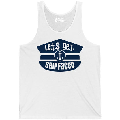Let's Get Shipfaced Shirt - Funny Cruise Nautical Party Tee Adults (Tank Top) in White - Let’s Get Shipfaced Nautical Humor Shirt With Anchor Sailor Hat Design