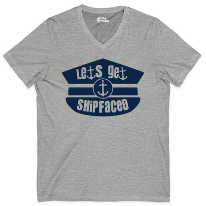 Let's Get Shipfaced Shirt - Funny Cruise Nautical Party Tee Adults (V-Neck) in Athletic Heather - Let’s Get Shipfaced Nautical Humor Shirt With Anchor Sailor Hat Design