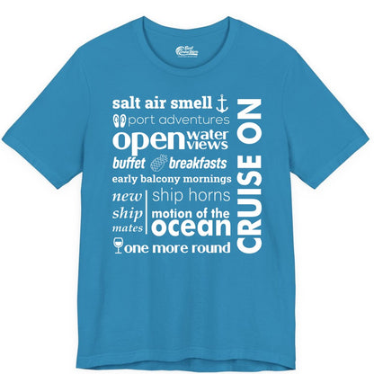 Cruise On Shirt - Cruise Vacation Outfit Ship Life Ocean View Tee (Premium Tee) in Aqua - Cruise On Typography Collage Bold Nautical Ship Life Shirt