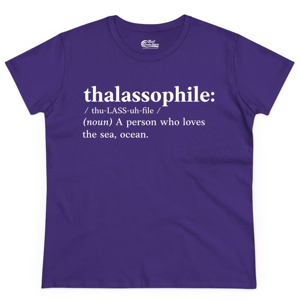 Thalassophile Shirt - Funny Sea Lover Definition Ocean Lover Gift (Ladies Tee) in Purple - Thalassophile Definition Shirt - Clean Ocean Lover Dictionary Tee Design