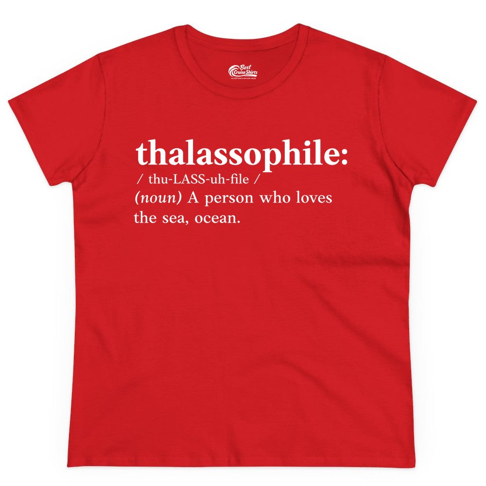 Thalassophile Shirt - Funny Sea Lover Definition Ocean Lover Gift (Ladies Tee) in Red - Thalassophile Definition Shirt - Clean Ocean Lover Dictionary Tee Design