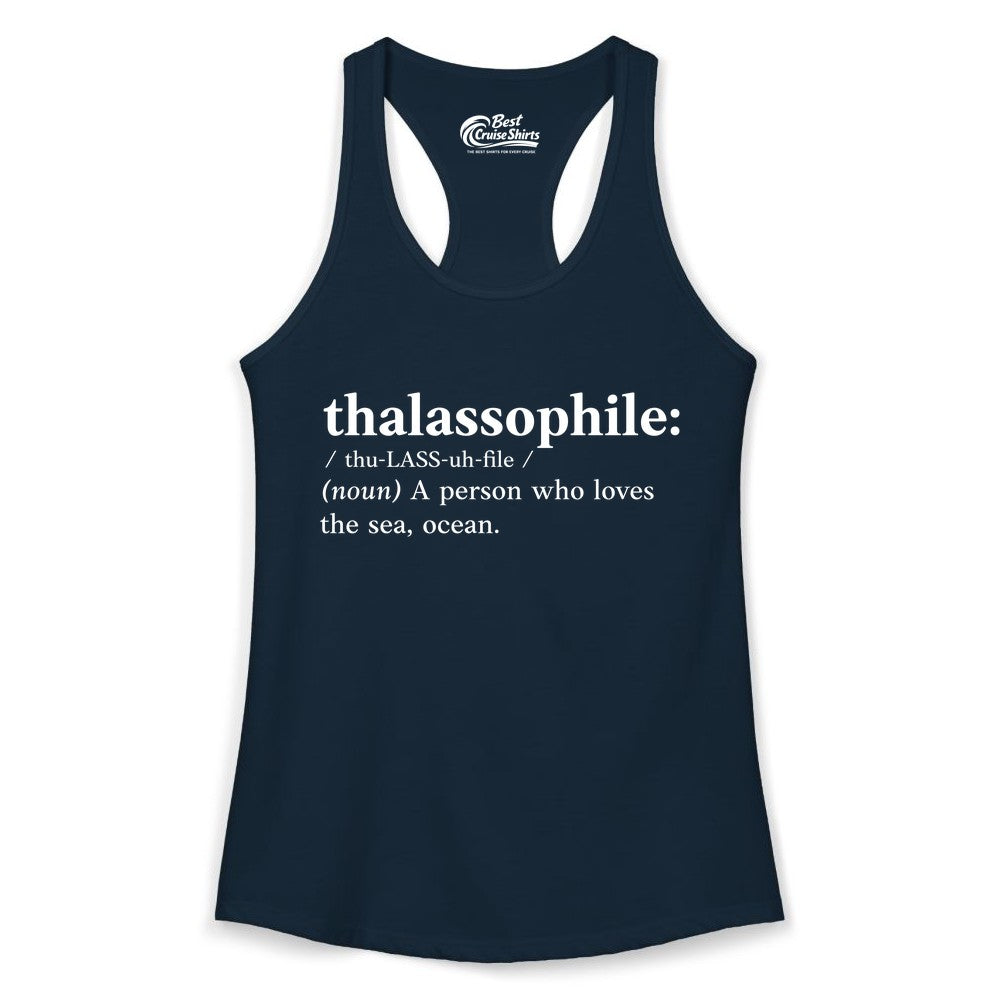 Thalassophile Shirt - Funny Sea Lover Definition Ocean Lover Gift (Ladies Tank) in Solid Midnight Navy - Thalassophile Definition Shirt - Clean Ocean Lover Dictionary Tee Design
