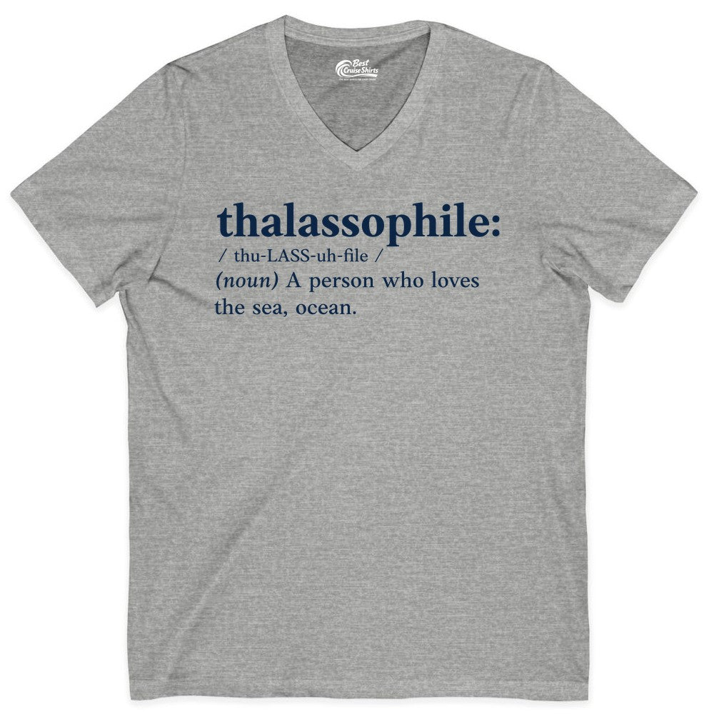 Thalassophile Shirt - Funny Sea Lover Definition Ocean Lover Gift (V-Neck) in Athletic Heather - Thalassophile Definition Shirt - Clean Ocean Lover Dictionary Tee Design