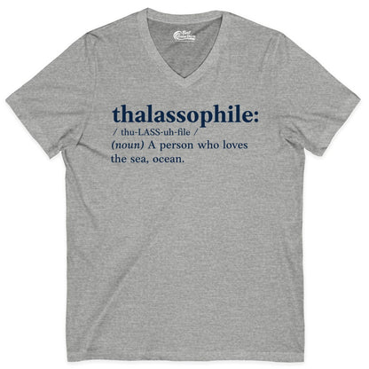 Thalassophile Shirt - Funny Sea Lover Definition Ocean Lover Gift (V-Neck) in Athletic Heather - Thalassophile Definition Shirt - Clean Ocean Lover Dictionary Tee Design
