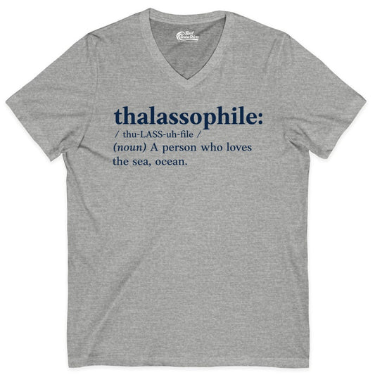 Thalassophile Shirt - Funny Sea Lover Definition Ocean Lover Gift (V-Neck) in Athletic Heather - Thalassophile Definition Shirt - Clean Ocean Lover Dictionary Tee Design