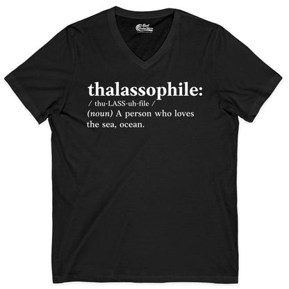 Thalassophile Shirt - Funny Sea Lover Definition Ocean Lover Gift (V-Neck) in Black - Thalassophile Definition Shirt - Clean Ocean Lover Dictionary Tee Design